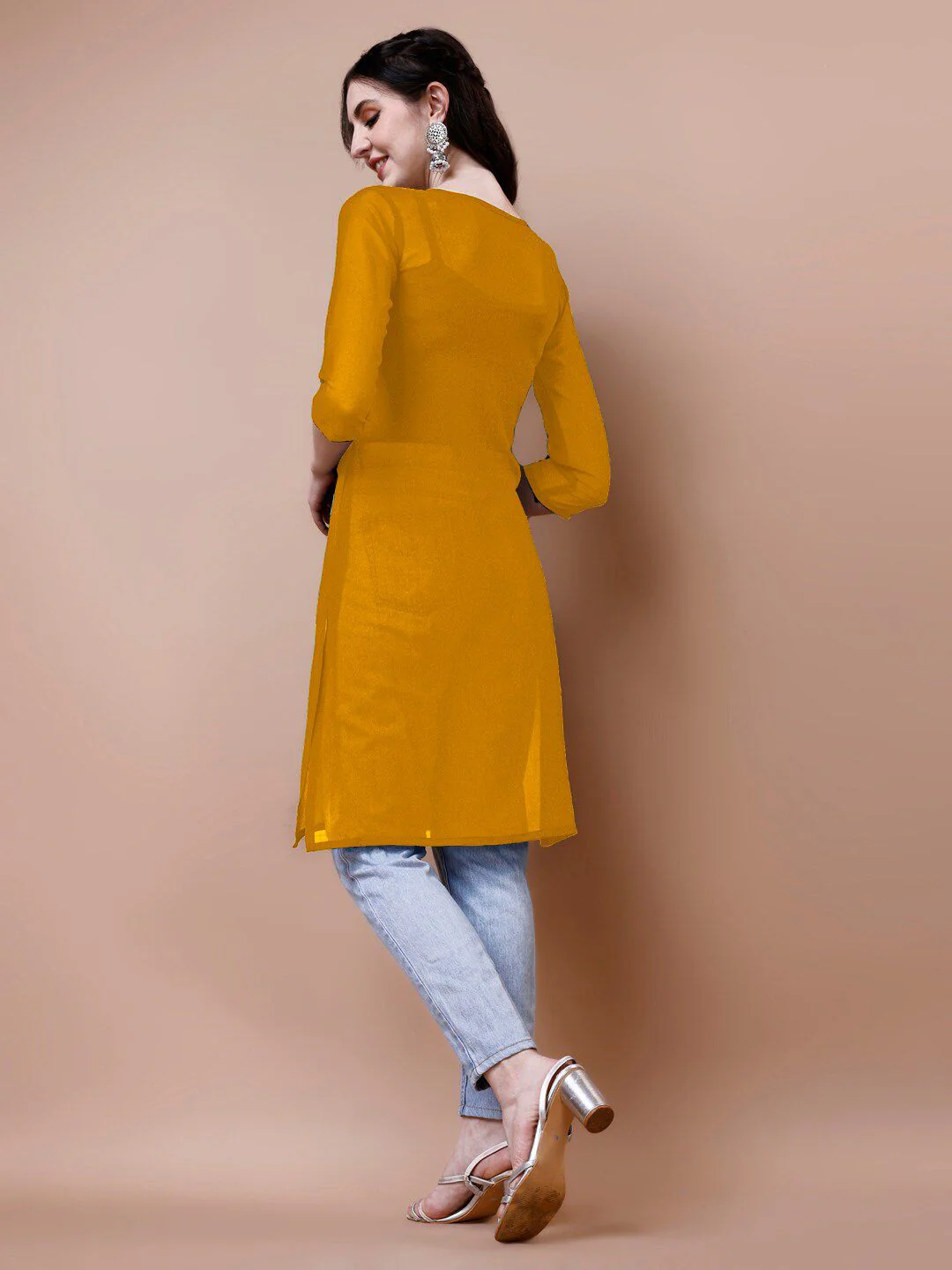 KALINI Embroidered Chikankari Georgette Sheer Straight Kurta - Image 5