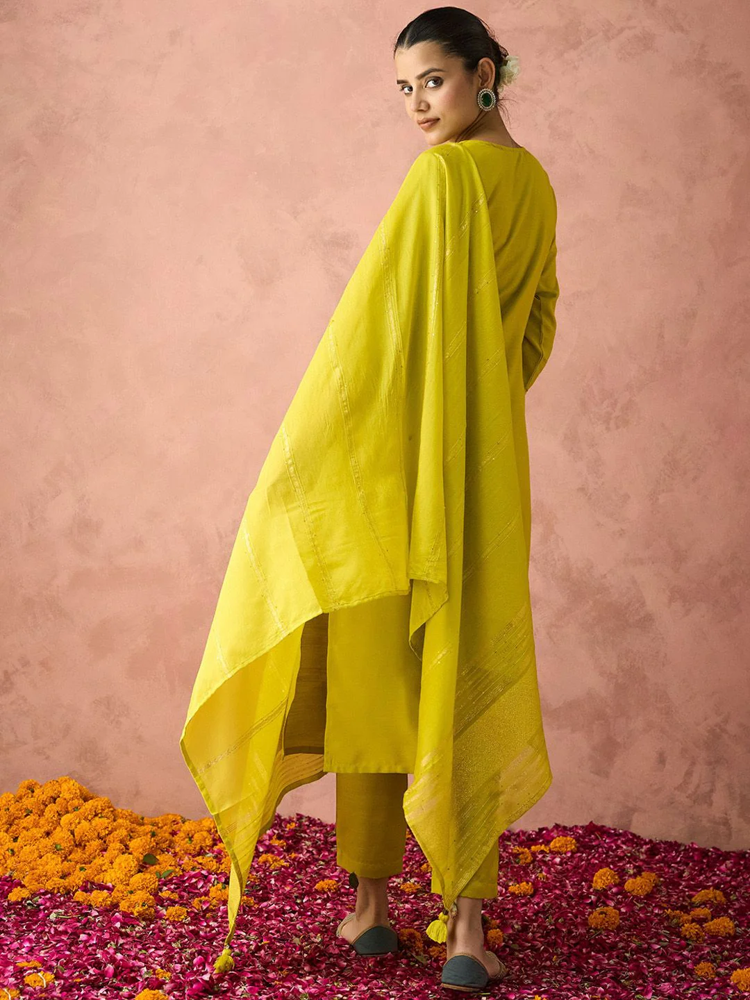 KALINI Ethnic Motifs Embroidered Sequinned Straight Kurta With Trouser & Dupatta - Image 5
