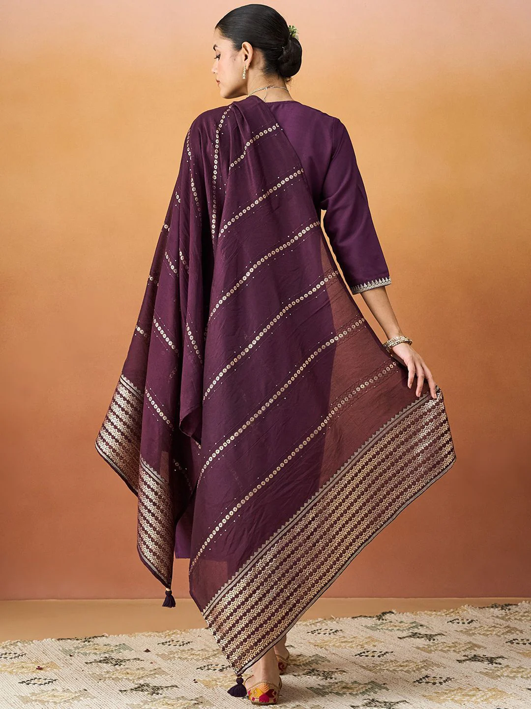 KALINI Ethnic Motifs Embroidered Straight Kurta With Trousers & Dupatta - Image 5