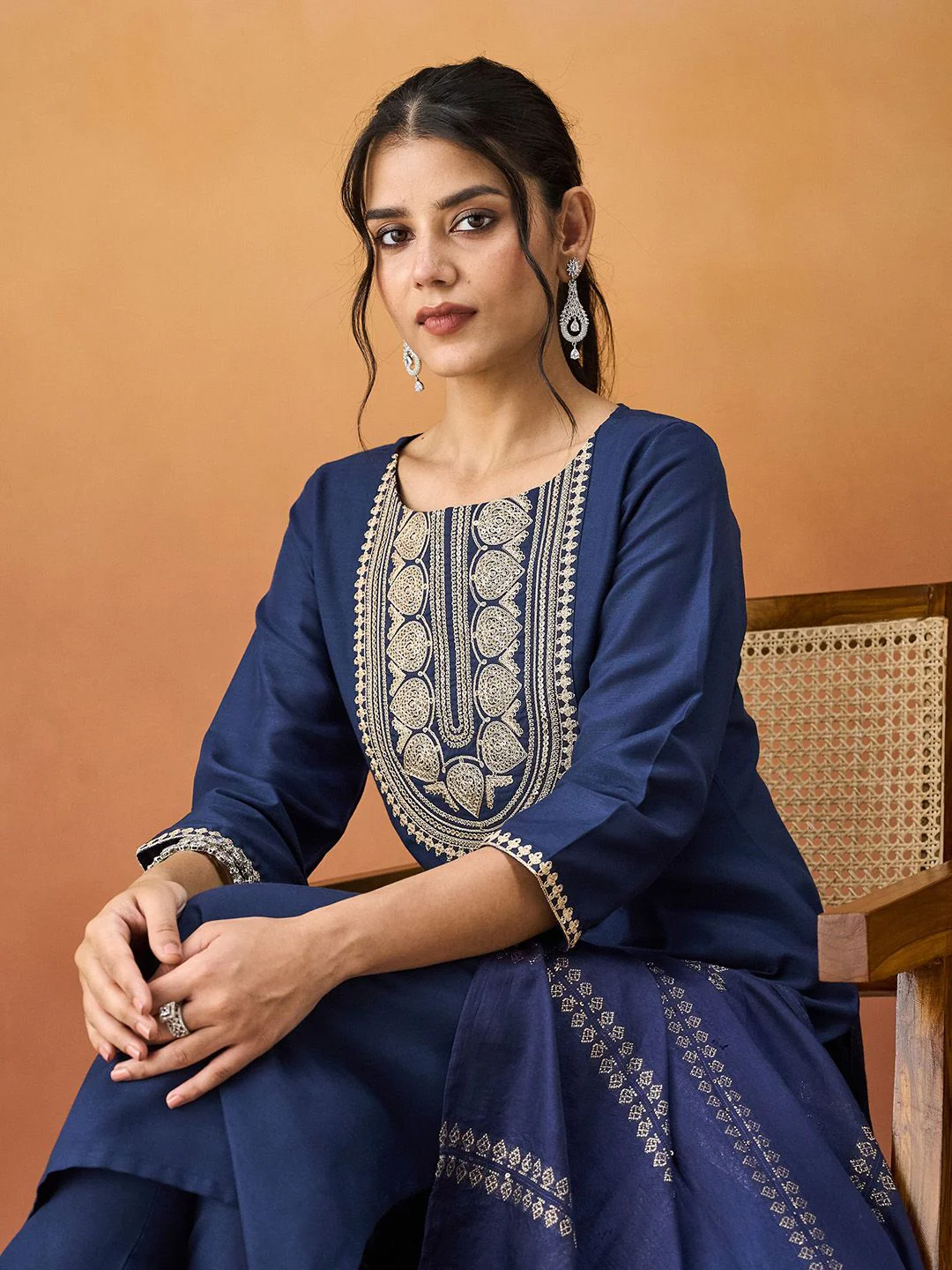 KALINI Ethnic Motifs Embroidered Straight Kurta With Trousers & Dupatta - Image 6