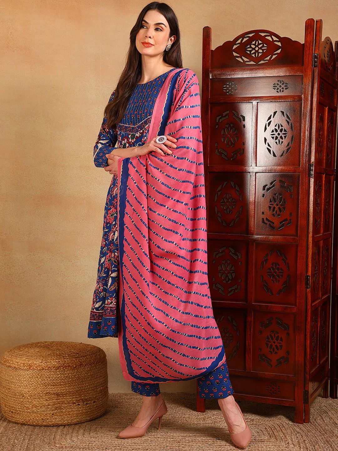 KALINI Ethnic Motifs Printed A-Line Kurta With Trousers & Dupatta - Image 4