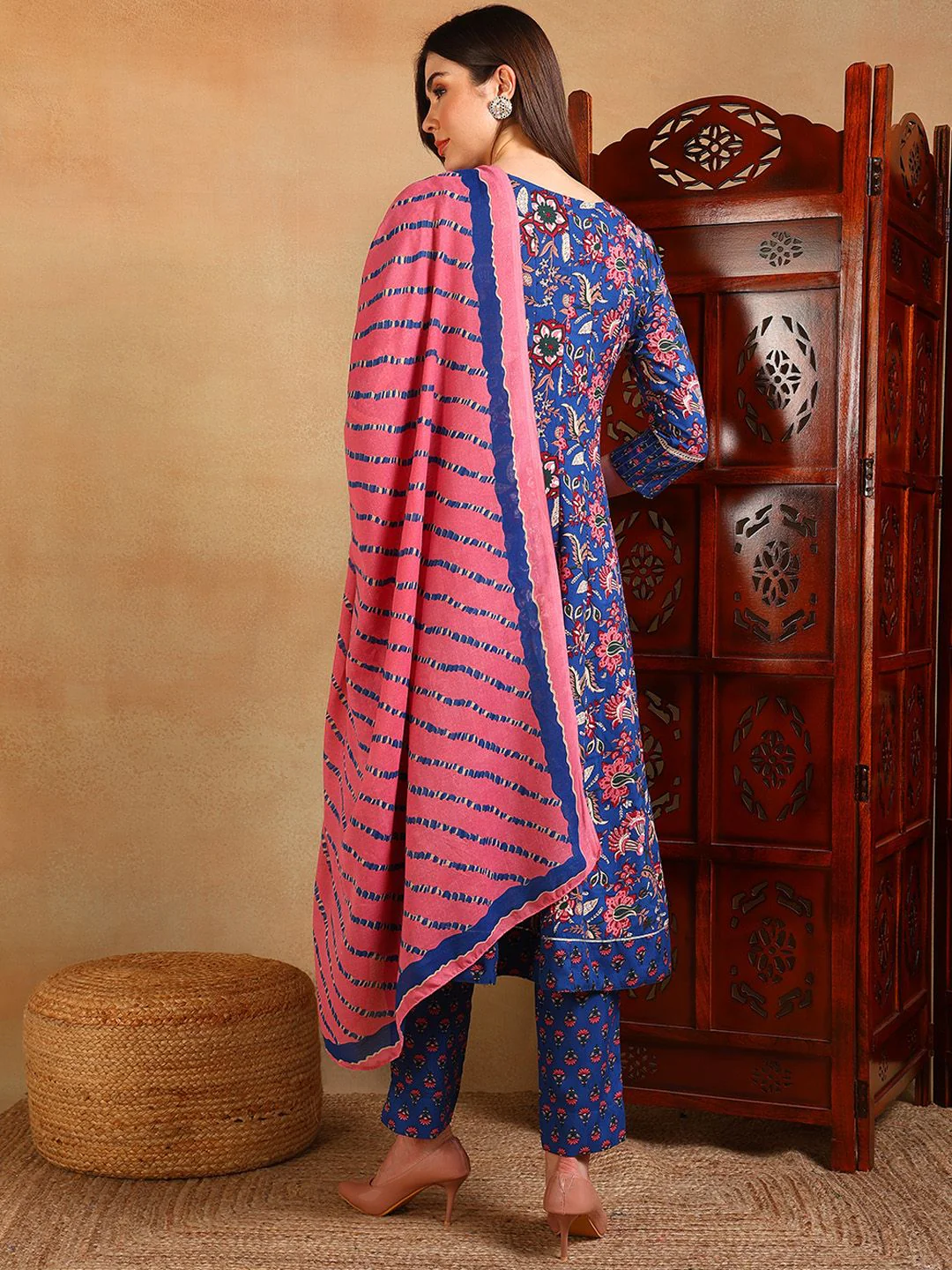 KALINI Ethnic Motifs Printed A-Line Kurta With Trousers & Dupatta - Image 6