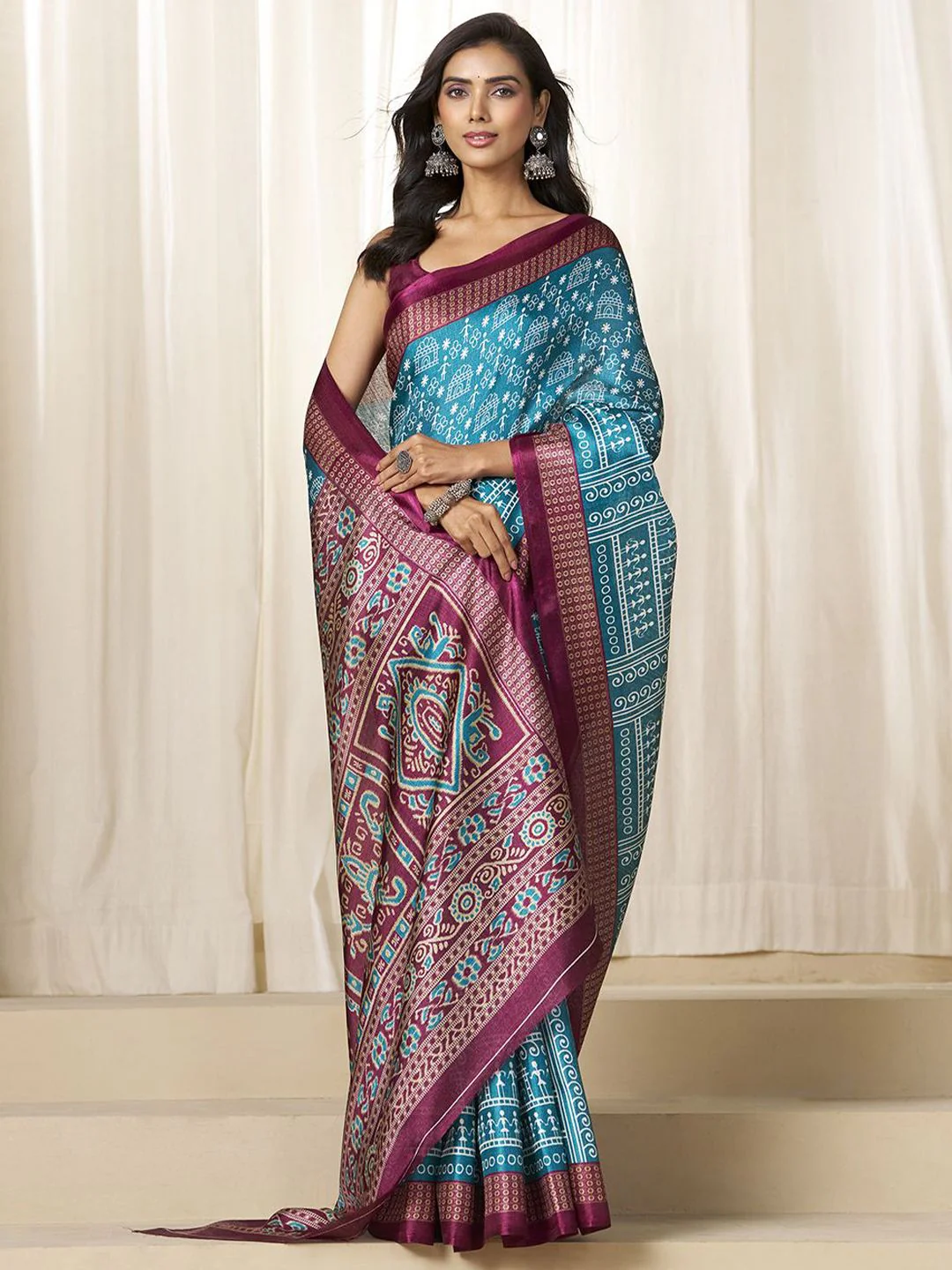 KALINI Ethnic Motifs Printed Ikat Saree - Image 6