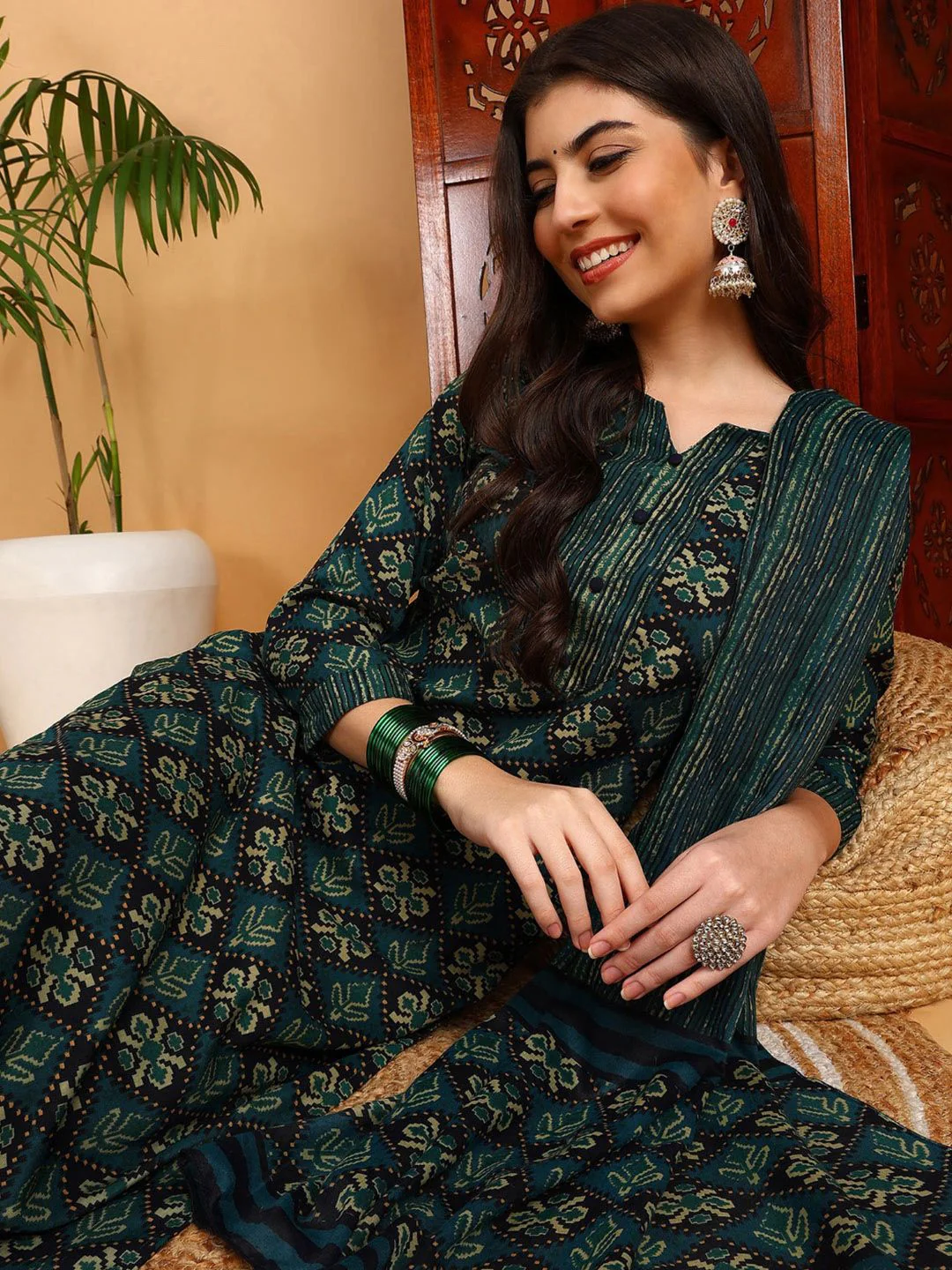 KALINI Ethnic Motifs Printed Kurta & Trousers With Dupatta - Image 4