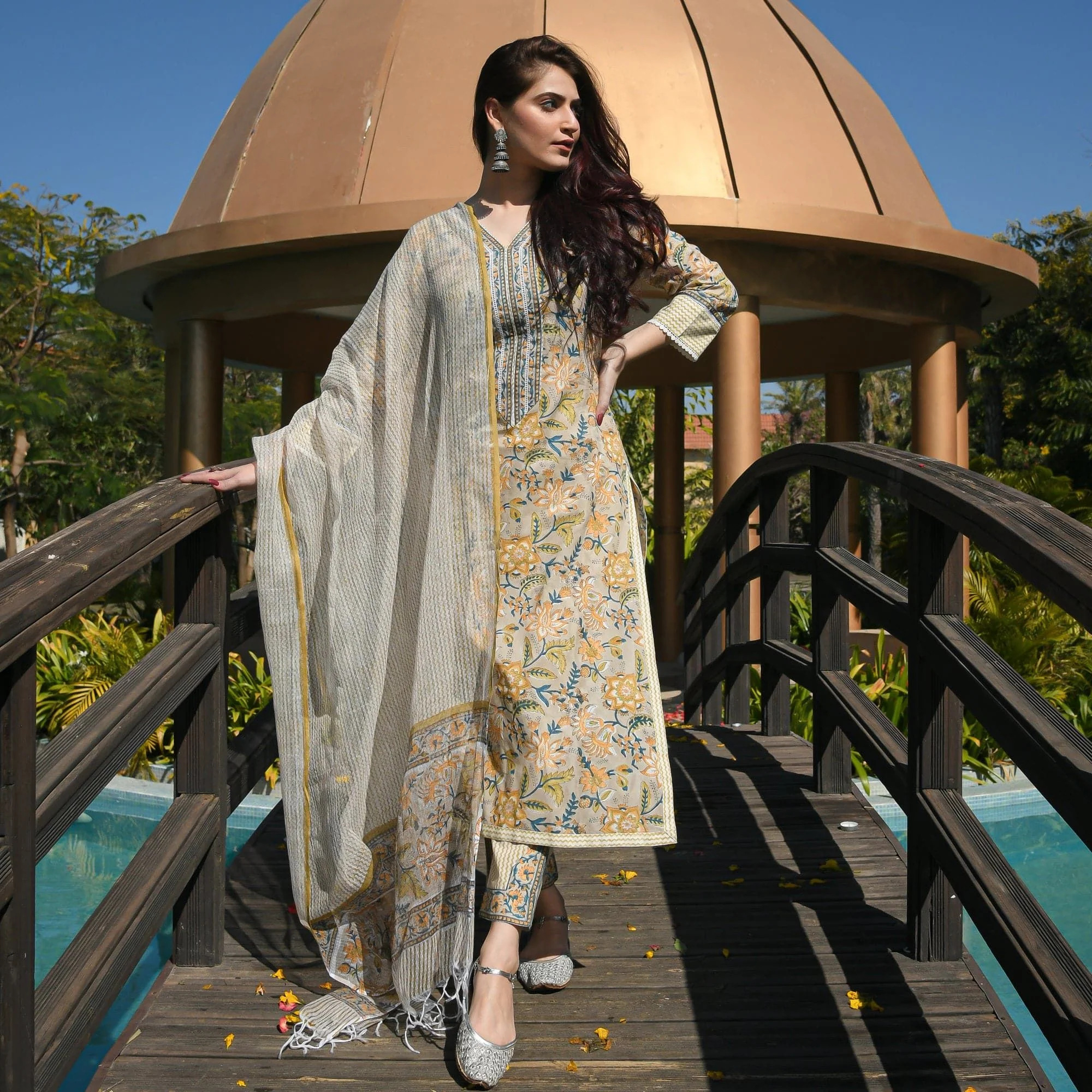 KALINI Ethnic Motifs Printed Regular Kurta with Trousers & With Dupatta - Image 2