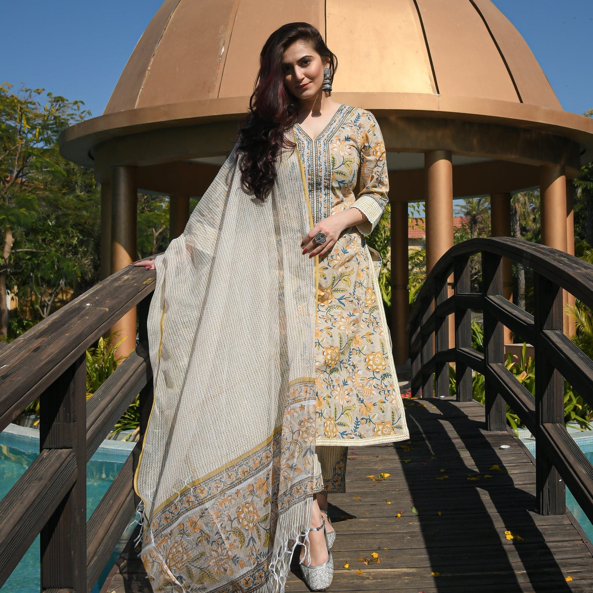 KALINI Ethnic Motifs Printed Regular Kurta with Trousers & With Dupatta - Image 3