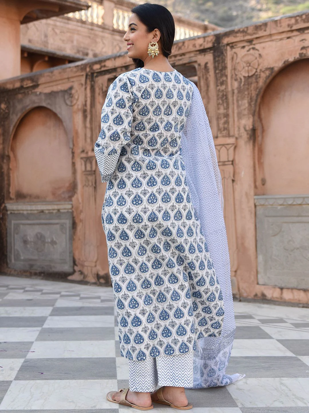 KALINI Ethnic Motifs Printed Regular Straight Kurta With Trousers & Dupatta - Image 3