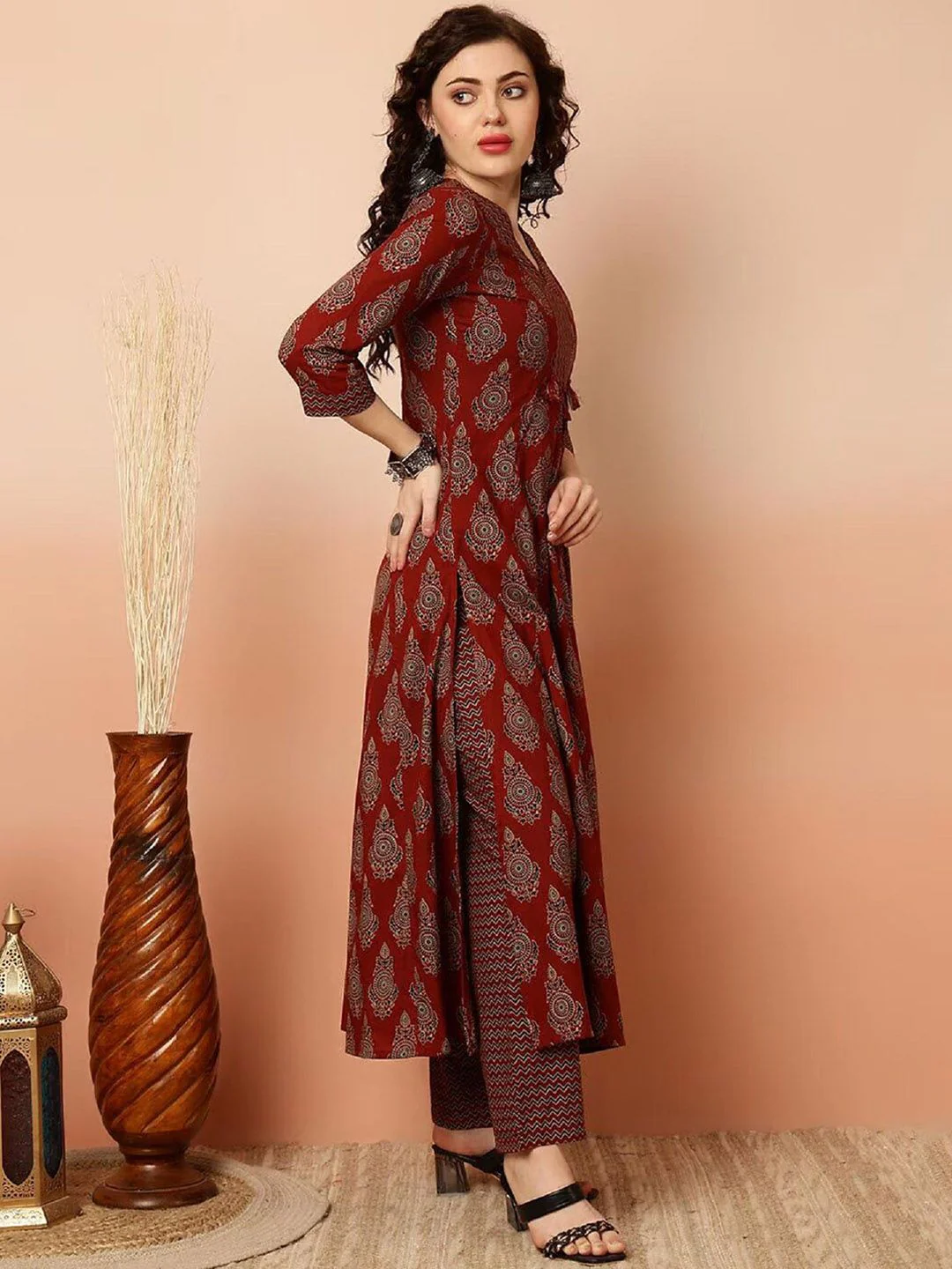 KALINI Ethnic Motifs Printed V-Neck Straight Kurta with Trousers & Dupatta - Image 3