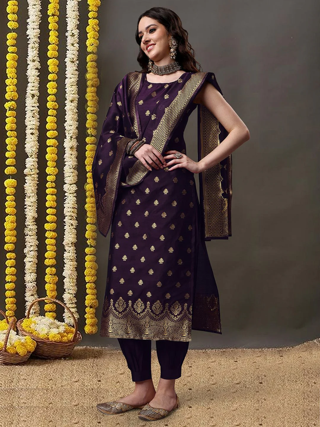 KALINI Ethnic Motifs Woven Design Kurta With Salwar & Dupatta - Image 3