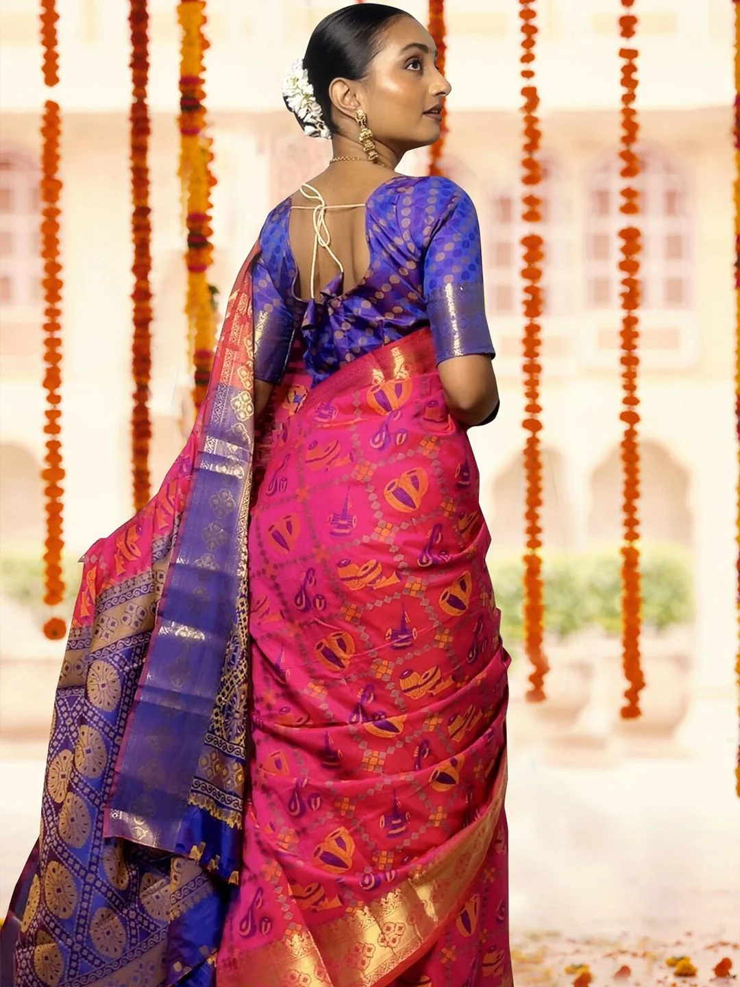 KALINI Ethnic Motifs Woven Design Zari Kanjeevaram Saree - Image 3