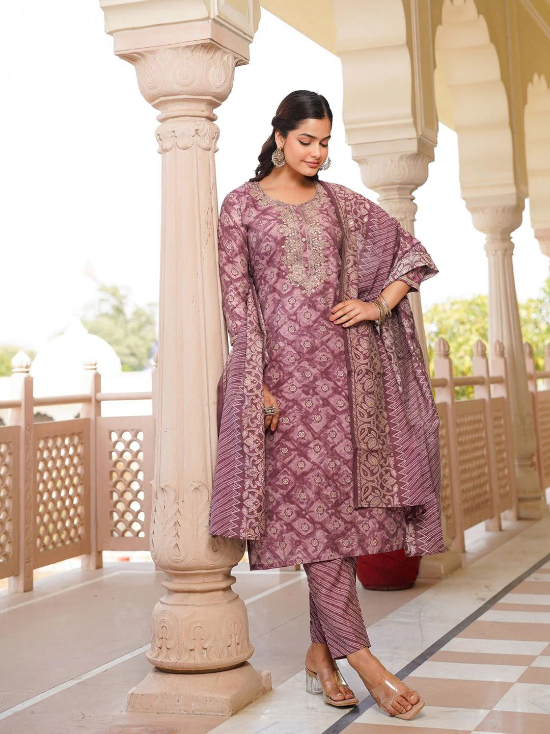 KALINI Ethnic Motifs Zari Embroidered Straight Kurta With Trousers & Dupatta - Image 6