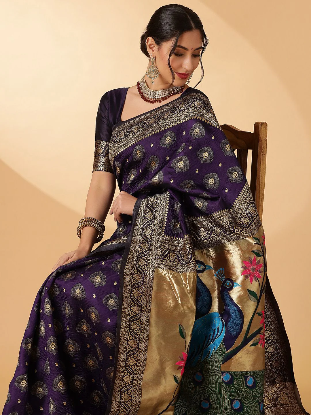 KALINI Ethnic Motifs Zari Paithani Saree - Image 5