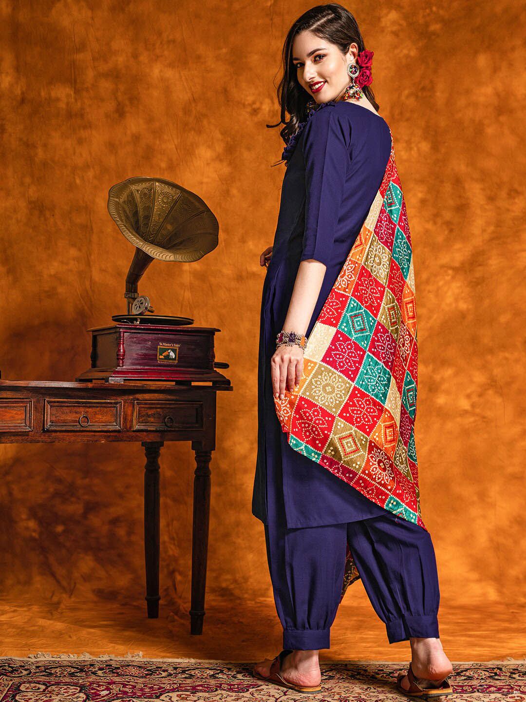 KALINI Floral Embroidered Mirror Work Straight Kurta With Salwar & Dupatta - Image 5