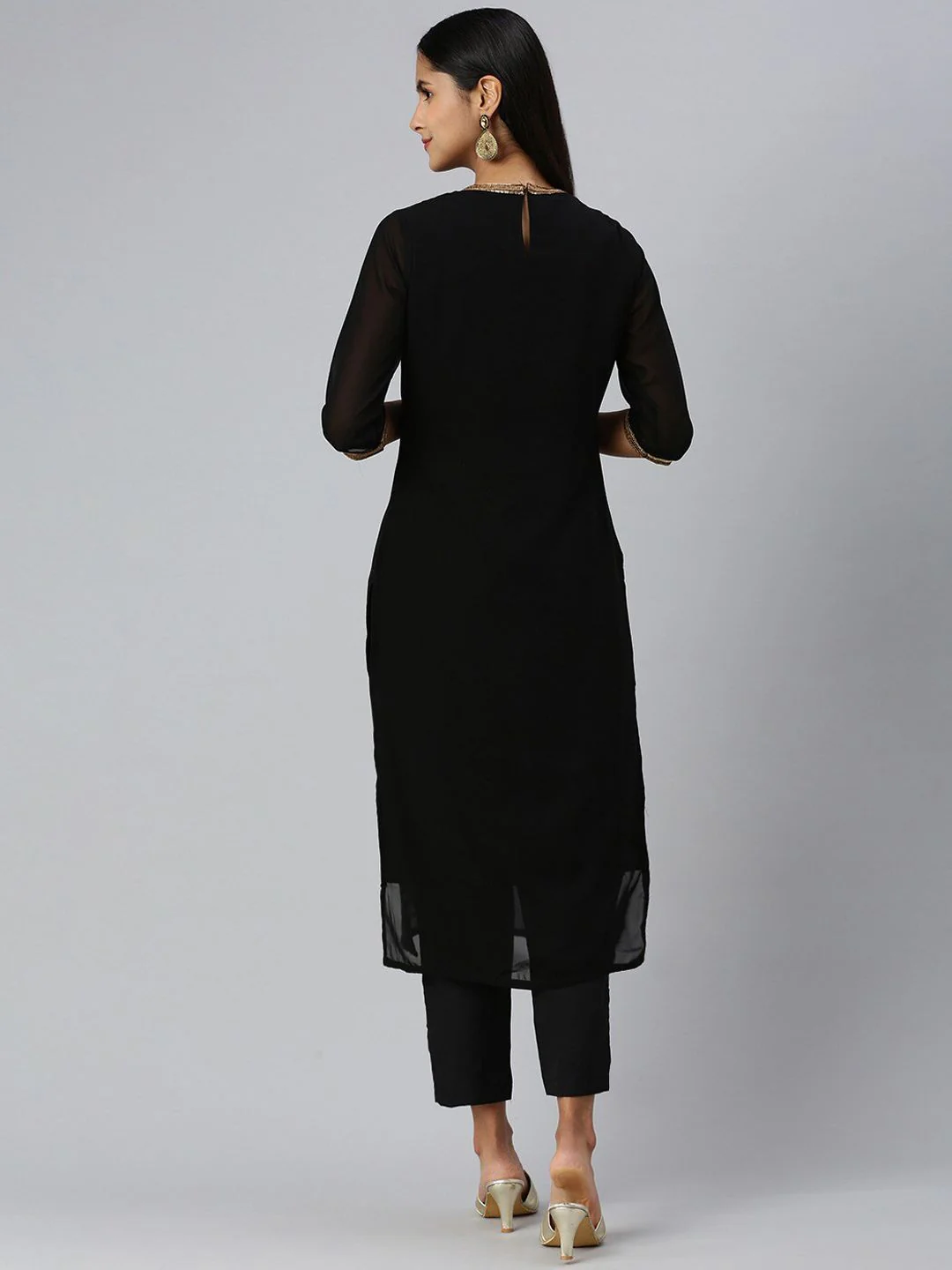 KALINI Floral Embroidered Sequined Kurta with Trousers - Image 4