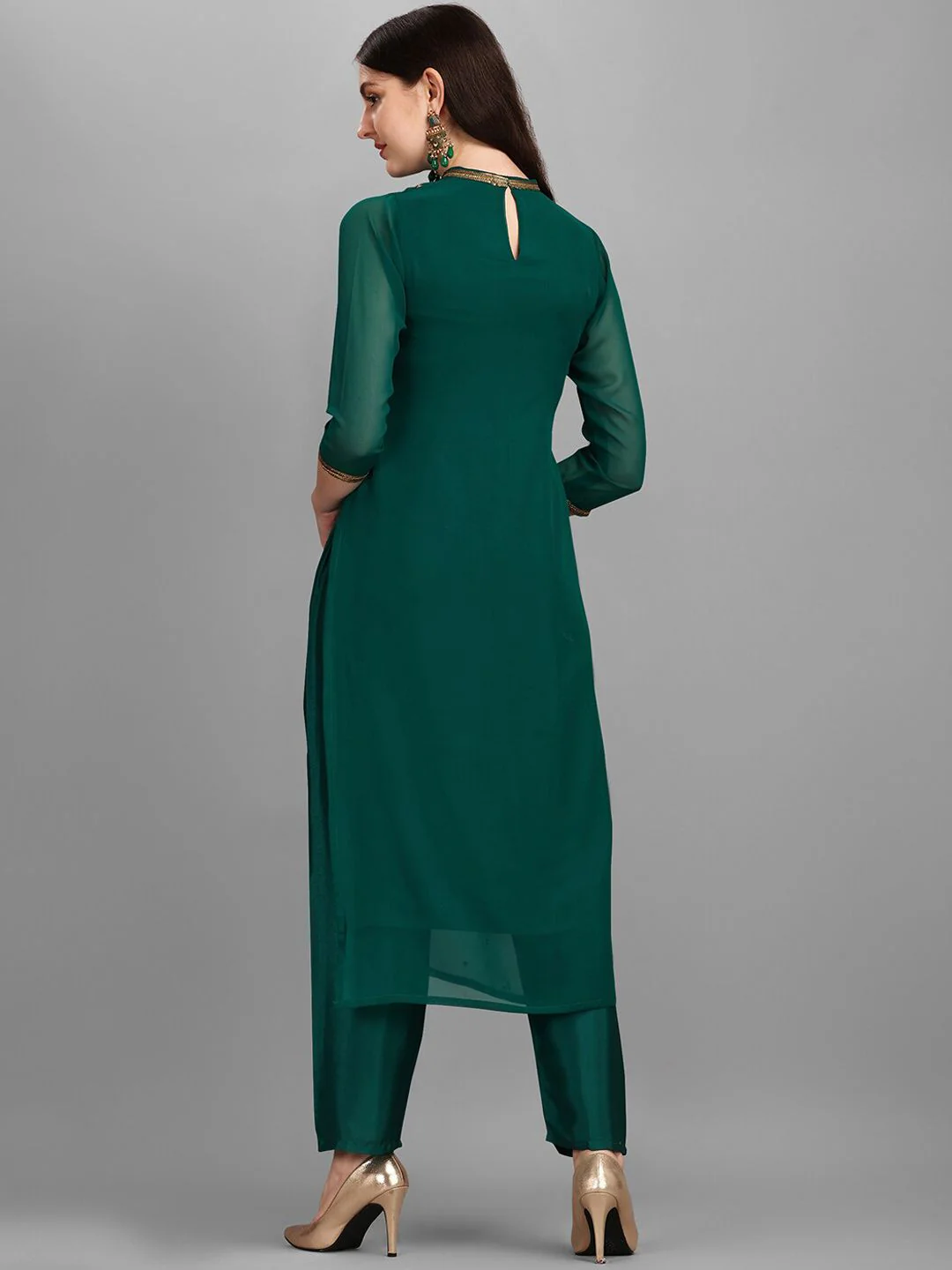 KALINI Floral Embroidered Sequinned Kurta With Trouser - Image 5