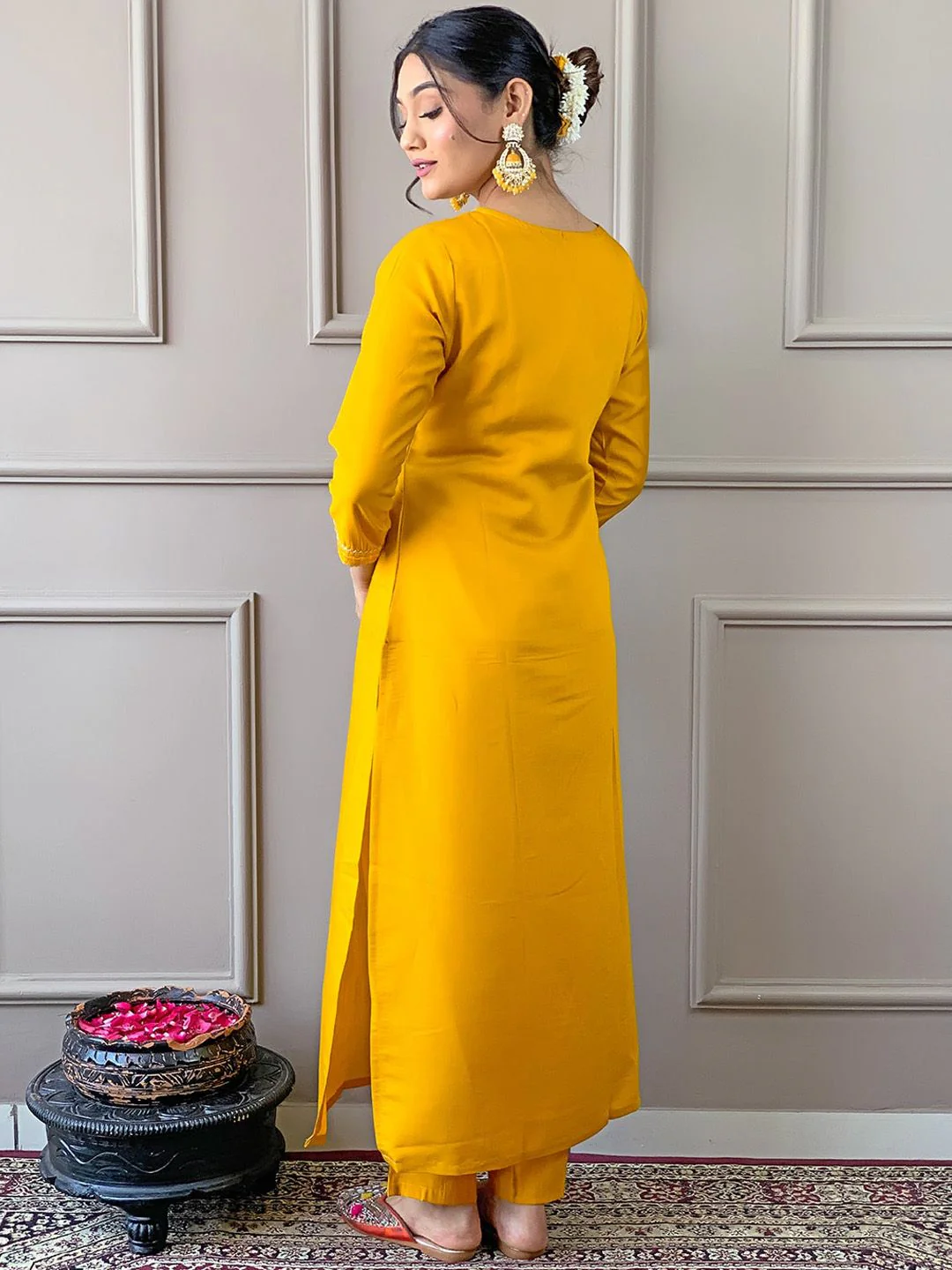 KALINI Floral Embroidered Straight Kurta With Trousers & Dupatta - Image 5