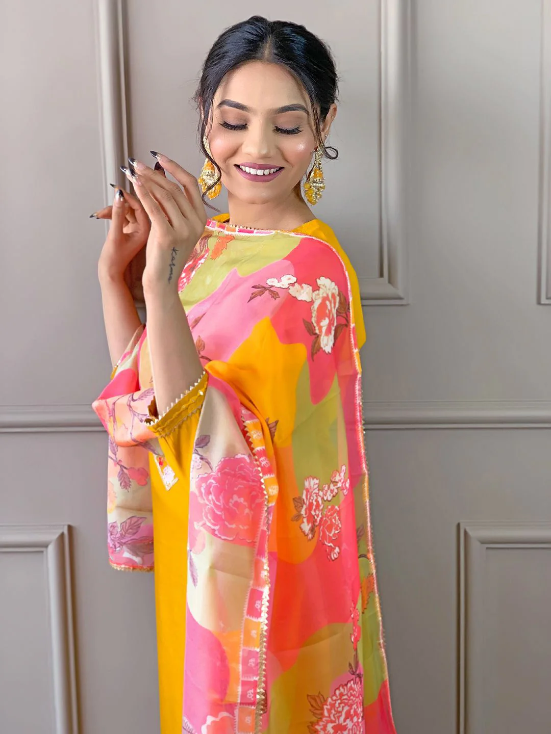 KALINI Floral Embroidered Straight Kurta With Trousers & Dupatta - Image 7