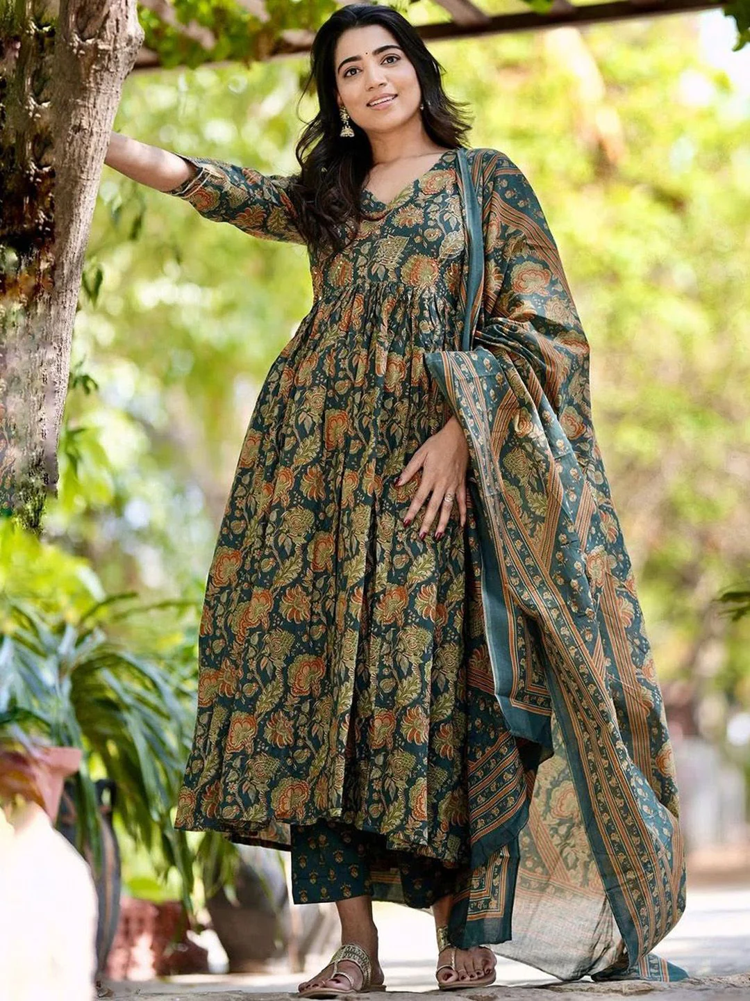 KALINI Floral Printed Anarkali Kurta with trousers & Dupatta - Image 5