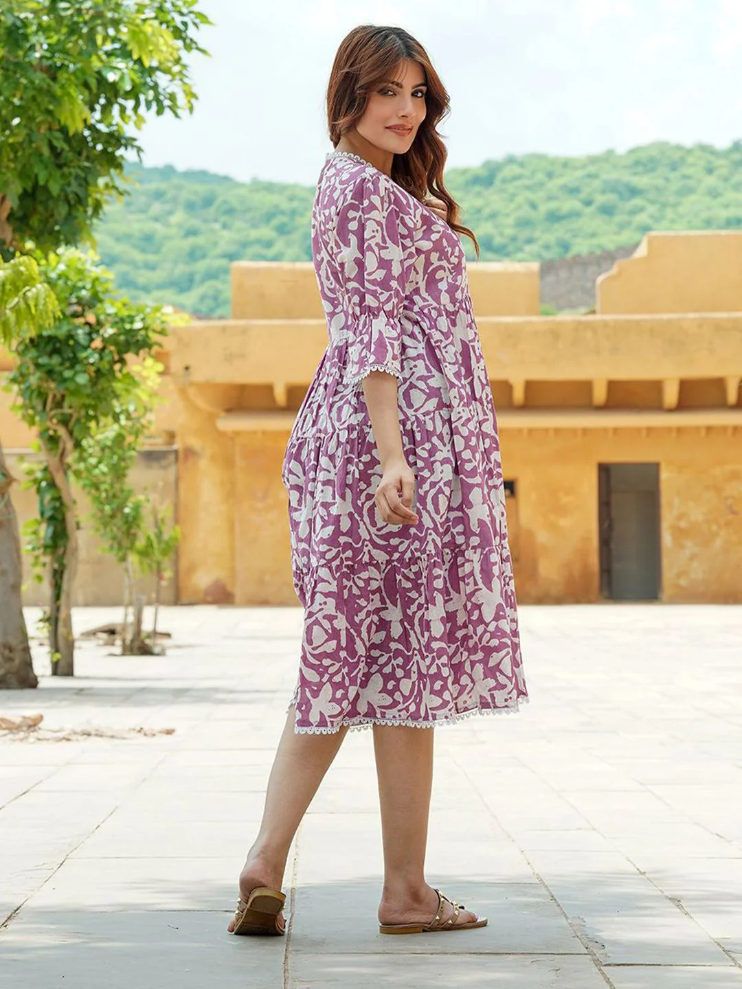 KALINI Floral Printed Cotton Empire Ethnic Dress - Image 5