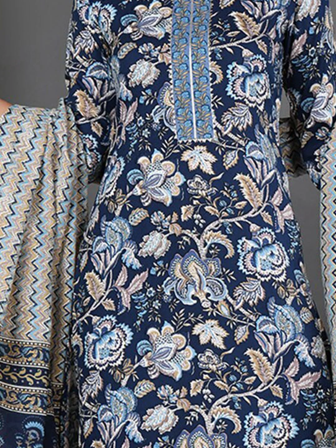 KALINI Floral Printed Gotta Patti Kurta With Trousers & Dupatta - Image 2