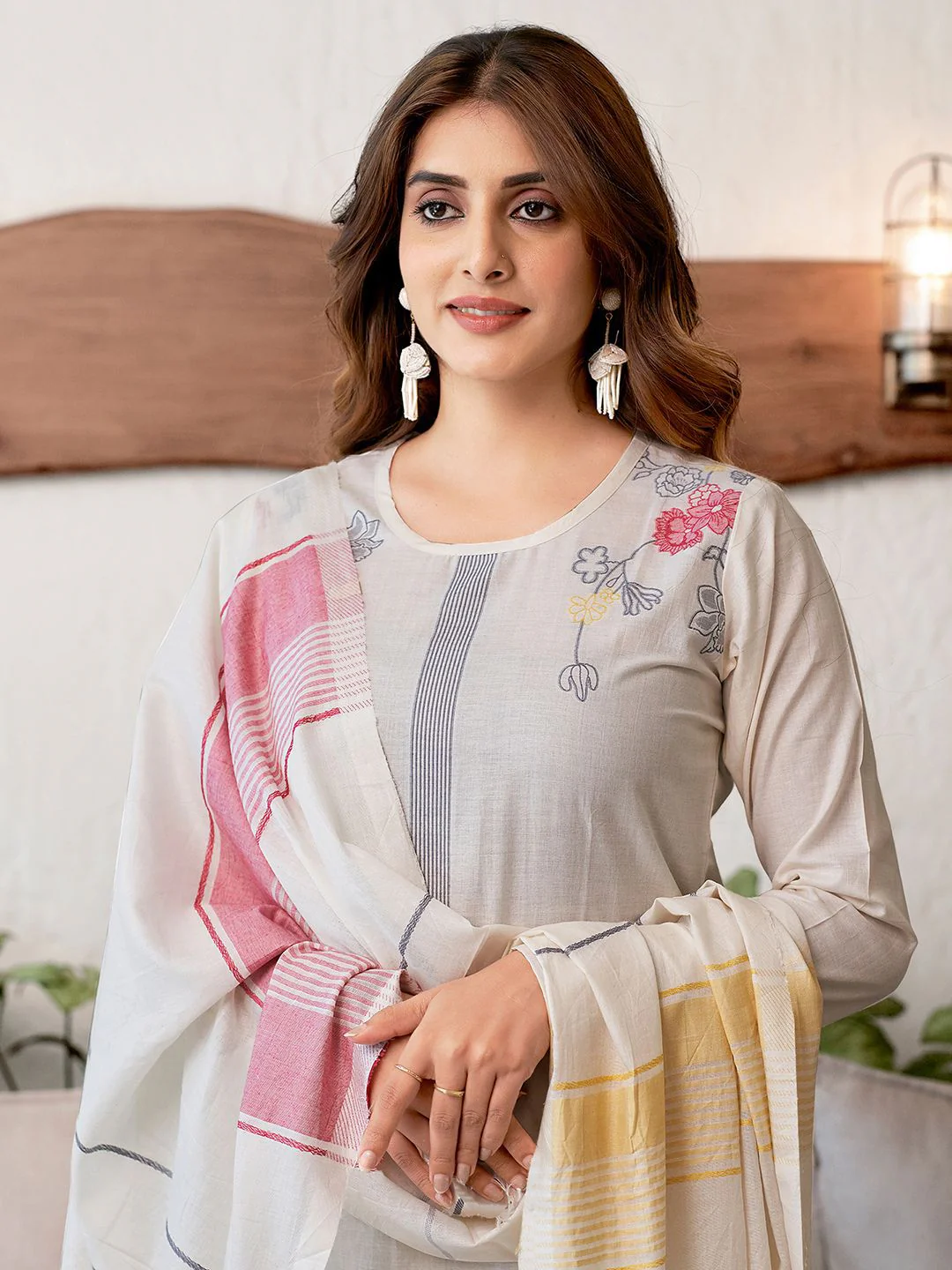 KALINI Floral Printed Jacquard Straight Kurta with Trousers & Dupatta - Image 2