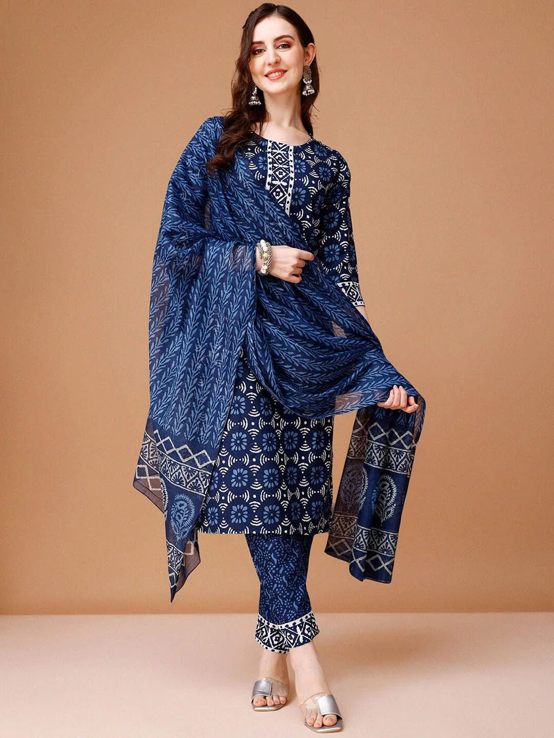 KALINI Floral Printed Kurta & Trousers With Dupatta - Image 6