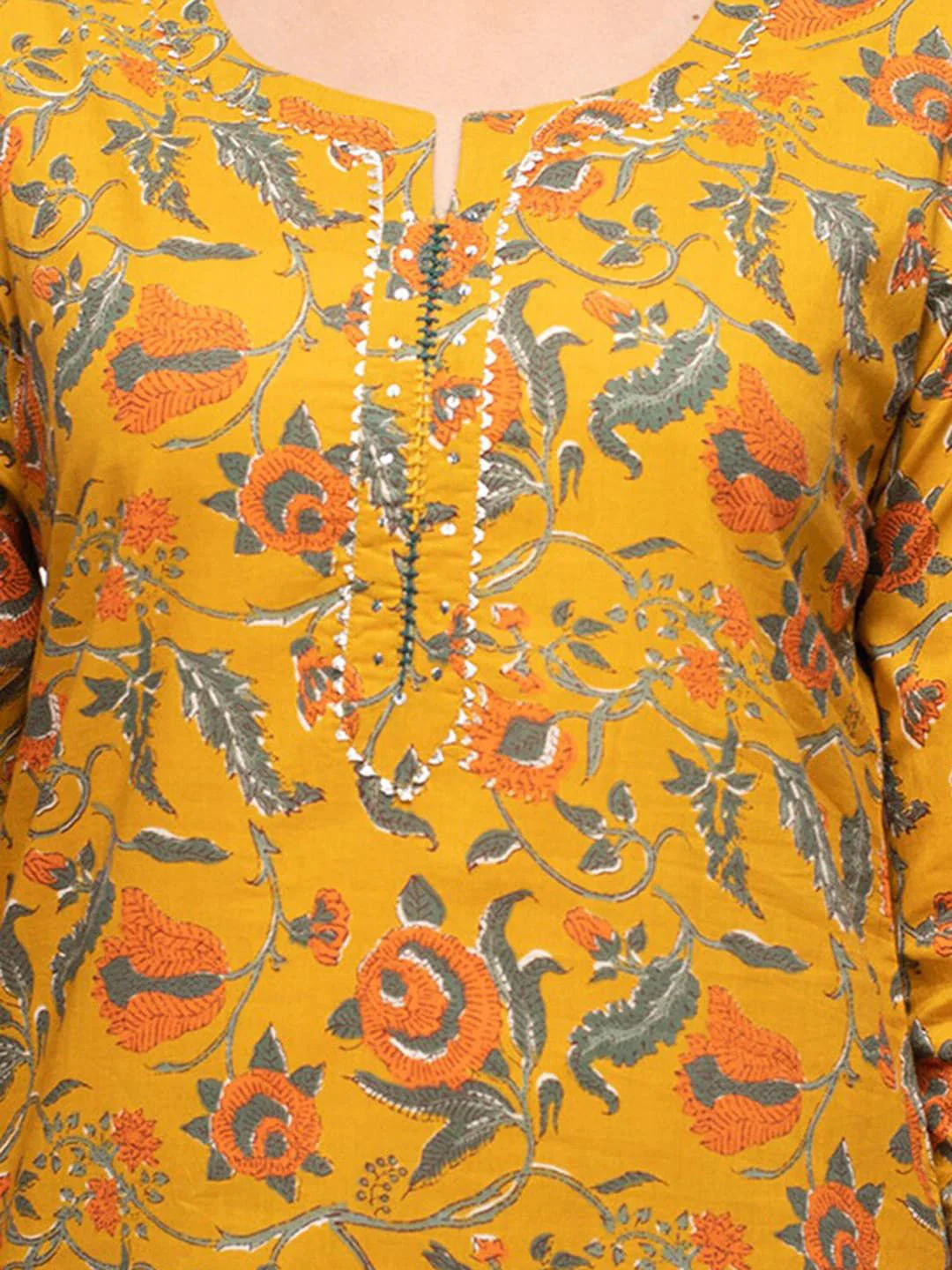 KALINI Floral Printed Pure Cotton Kurta With Trousers & Dupatta - Image 2