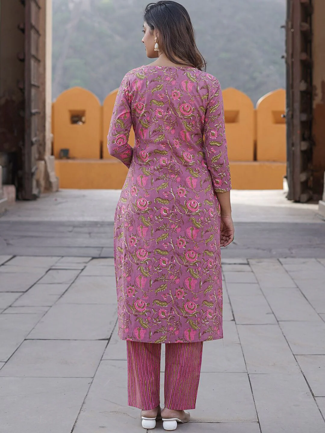 KALINI Floral Printed Pure Cotton Kurta with Trousers & With Dupatta - Image 5