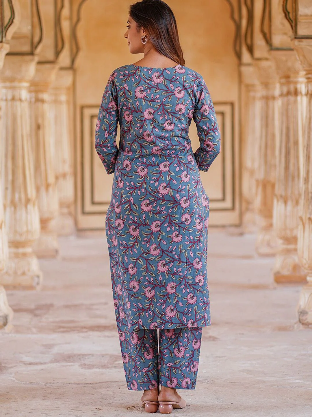 KALINI Floral Printed Regular Pure Cotton Kurta with Trousers & Dupatta - Image 6