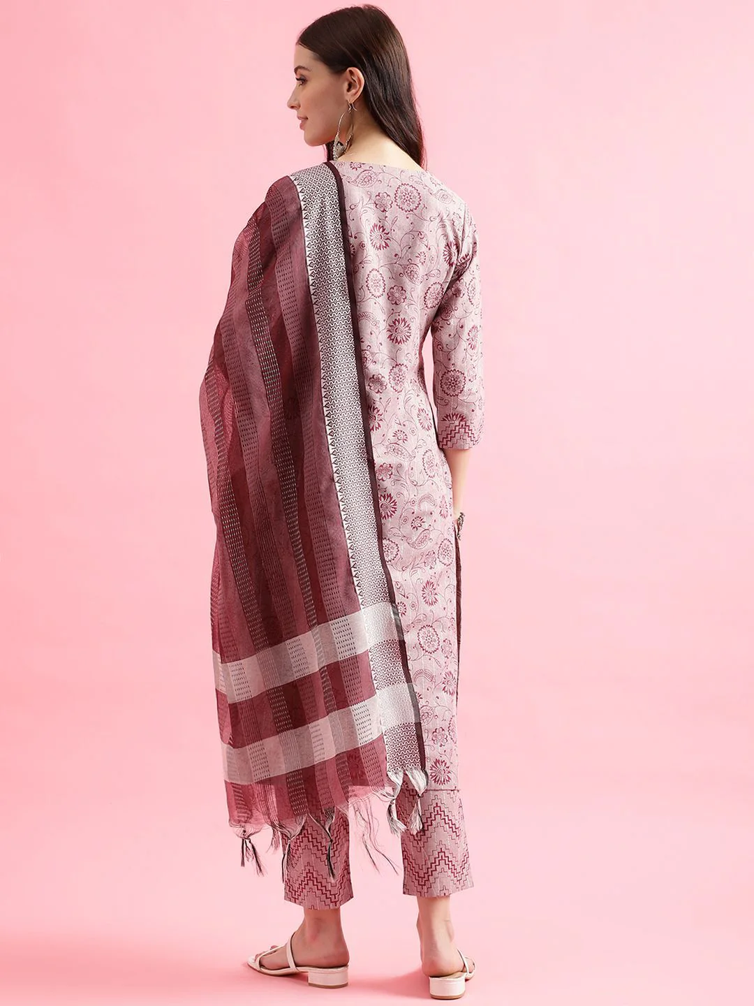 KALINI Floral Printed Regular Straight Kurta With Trousers & Dupatta - Image 6