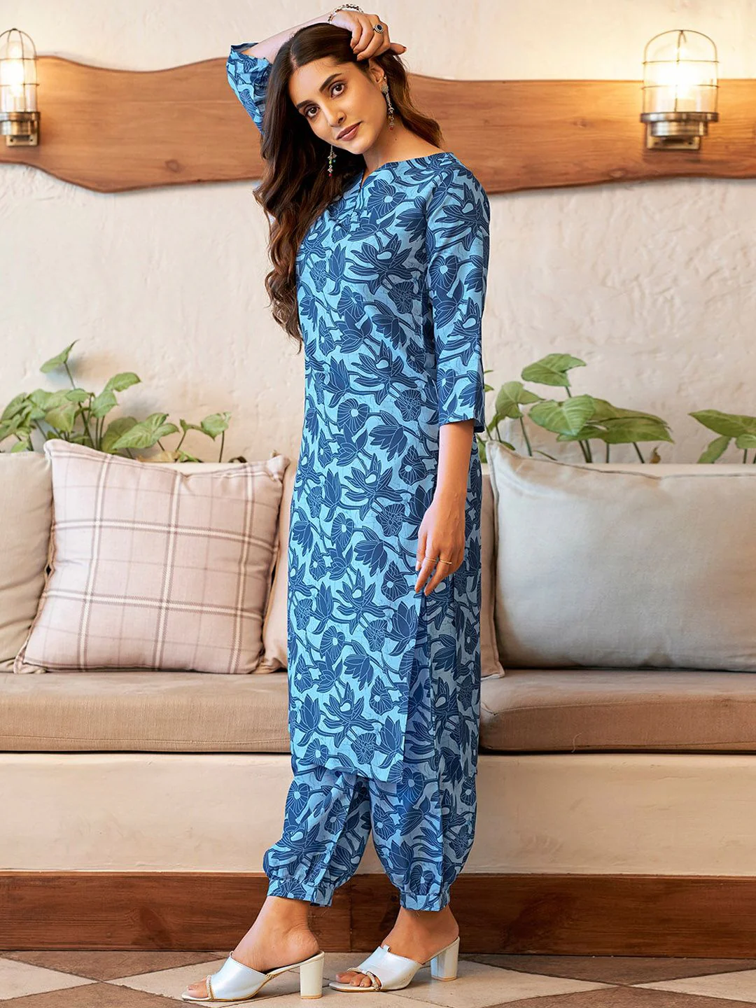 KALINI Floral Printed Regular V Neck Straight Kurta With Salwar & Dupatta - Image 3