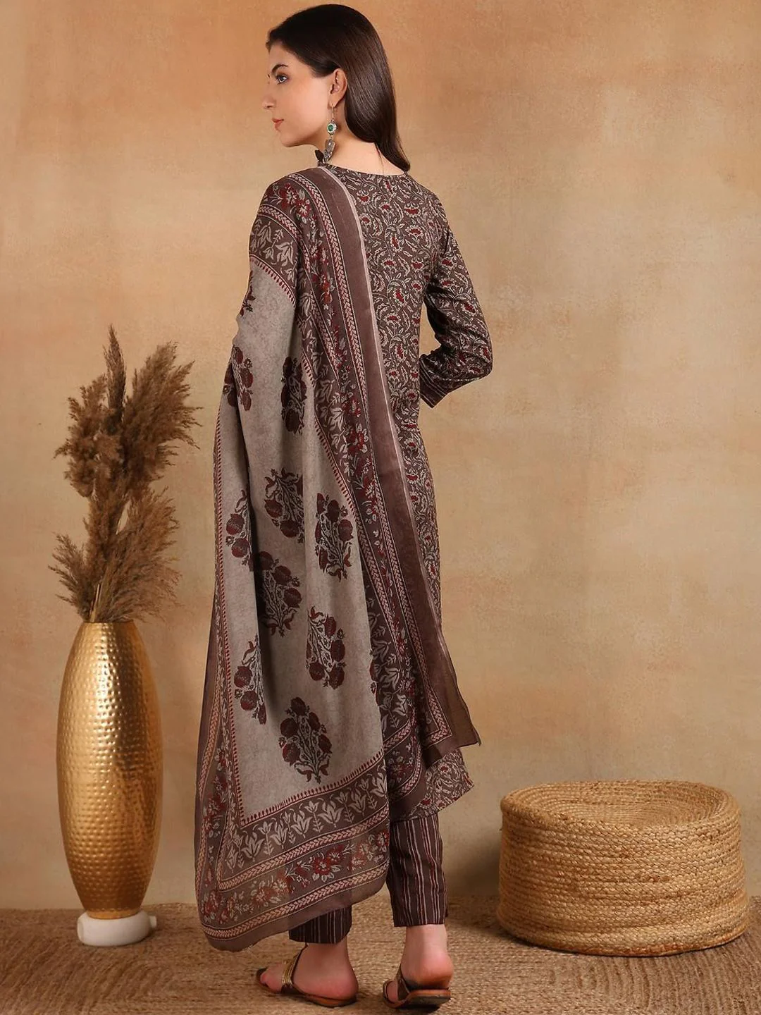 KALINI Floral Printed Straight Kurta with Trousers & Dupatta - Image 6