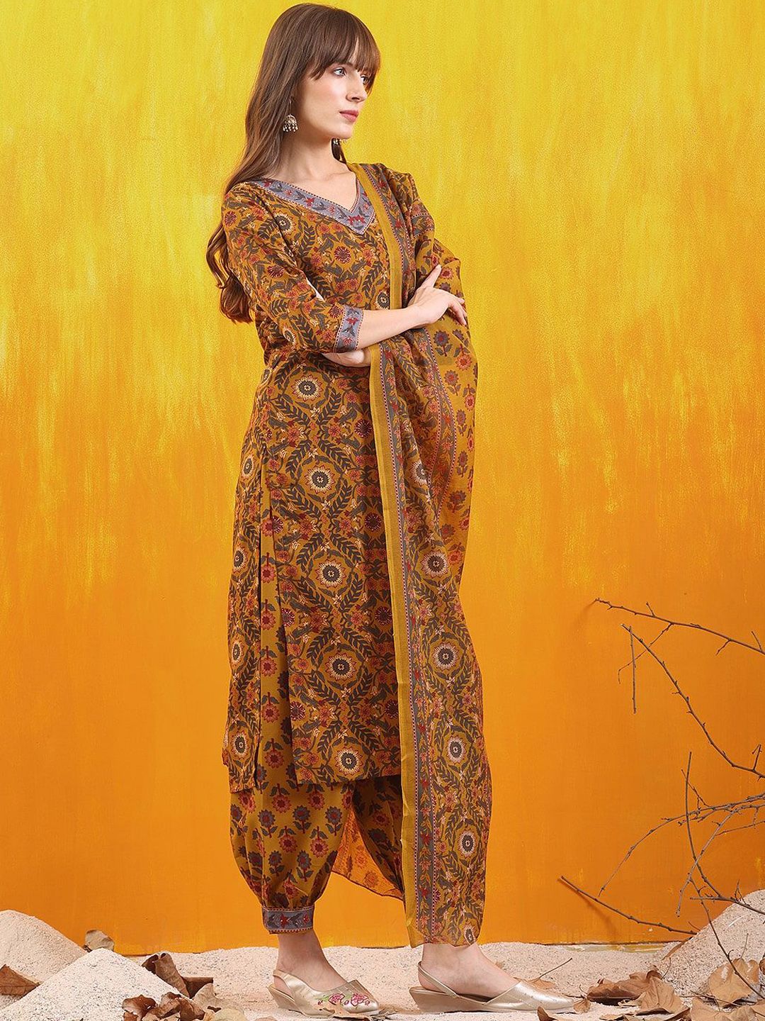 KALINI Floral Printed V-Neck Straight Kurta With Salwar And Dupatta - Image 3