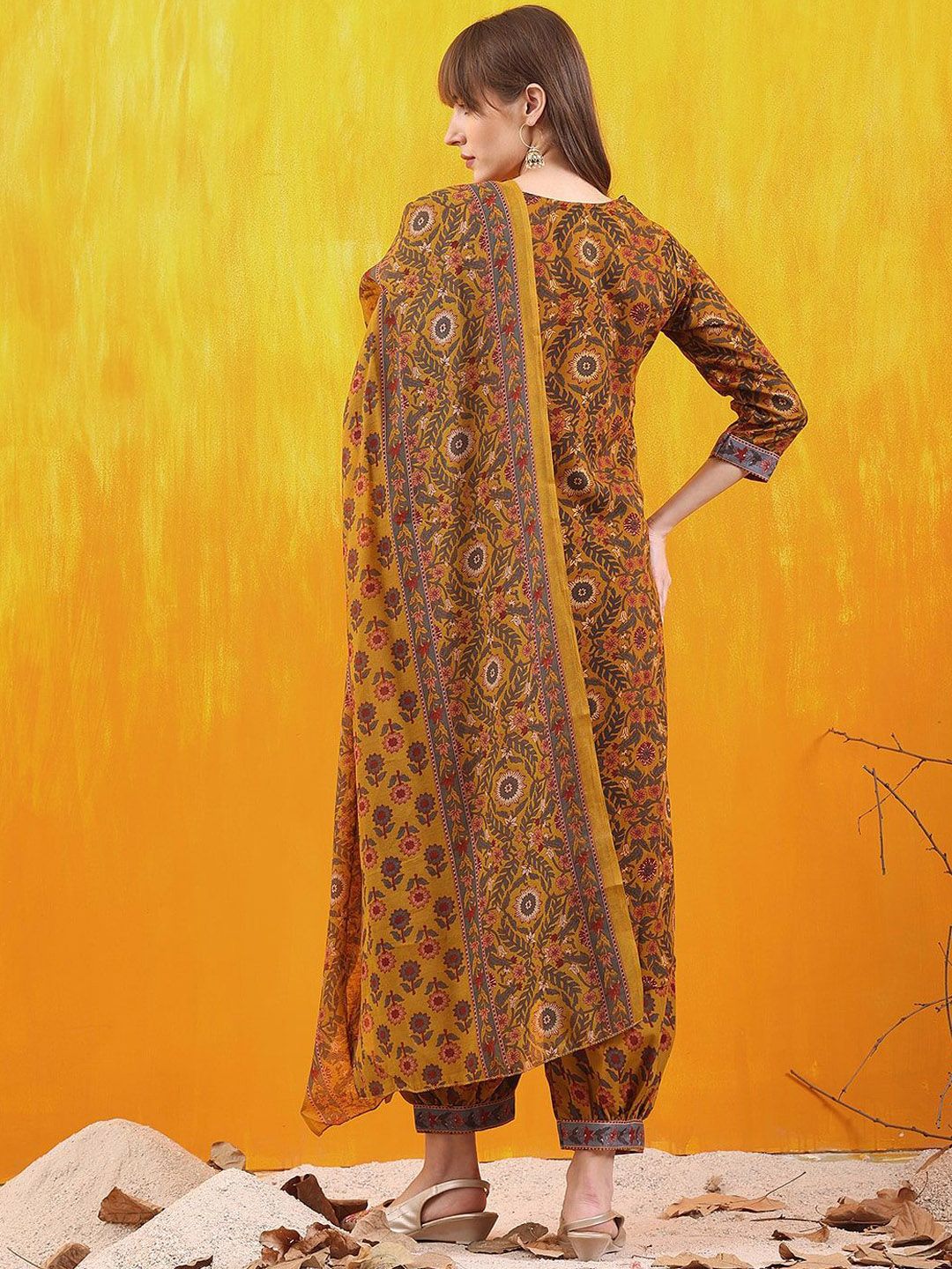KALINI Floral Printed V-Neck Straight Kurta With Salwar And Dupatta - Image 4