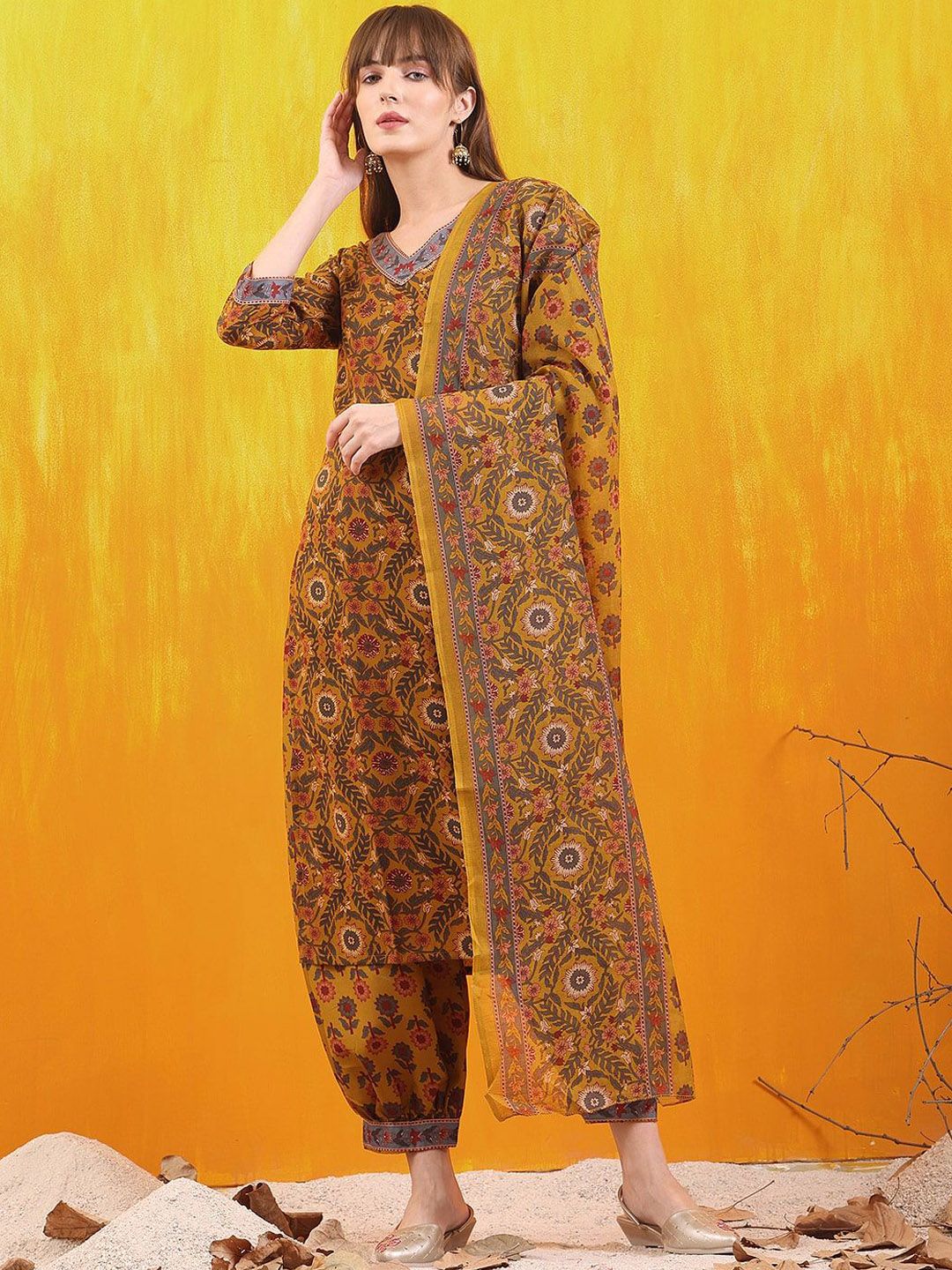 KALINI Floral Printed V-Neck Straight Kurta With Salwar And Dupatta - Image 5