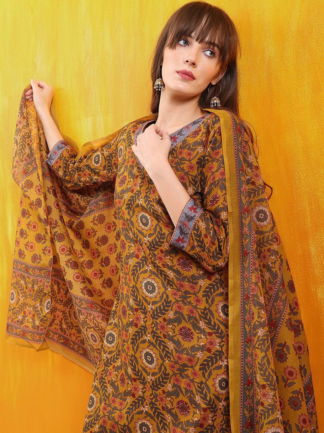 KALINI Floral Printed V-Neck Straight Kurta With Salwar And Dupatta - Image 6