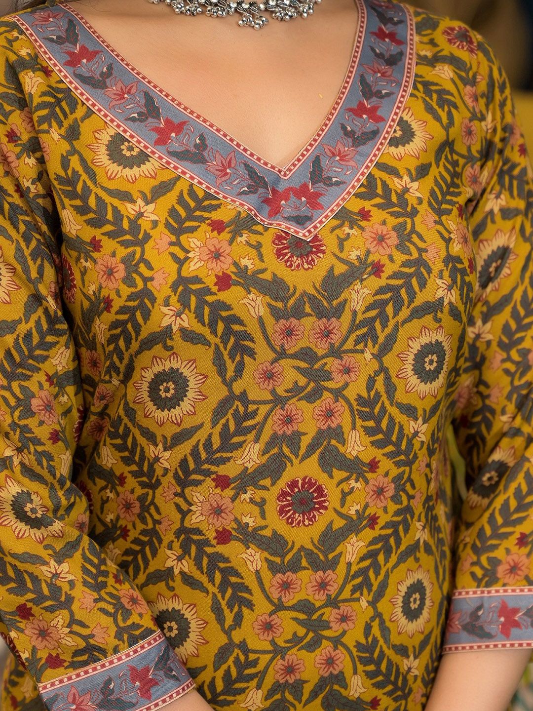 KALINI Floral Printed V Neck Straight Kurta With Salwar & Dupatta - Image 2