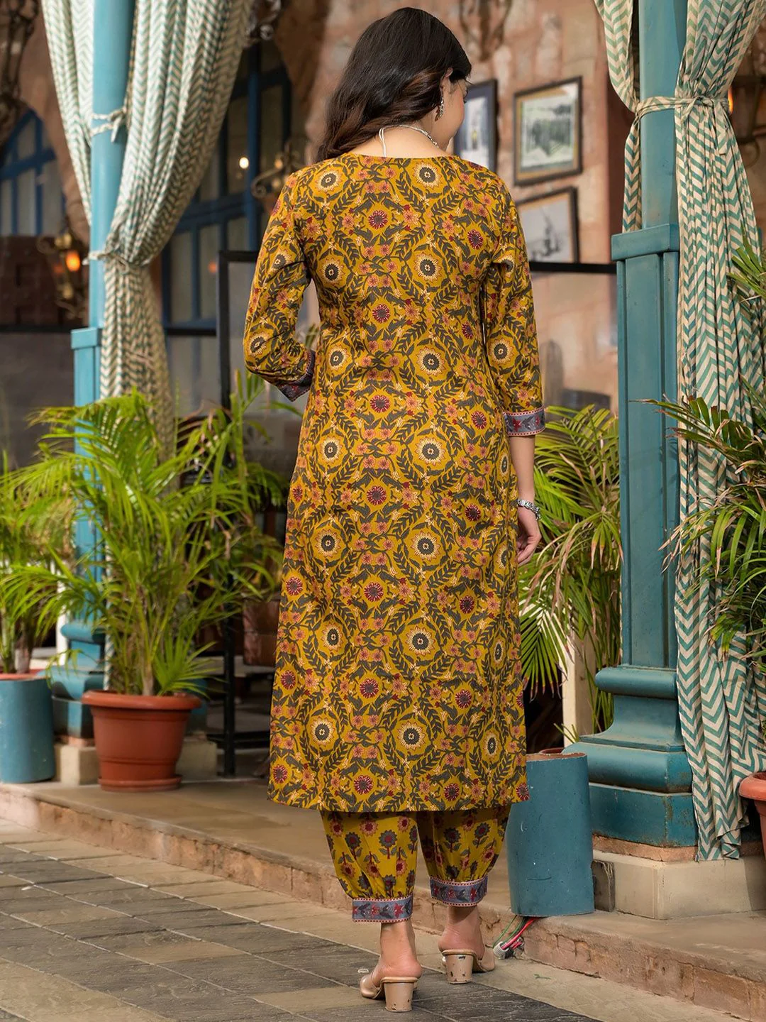 KALINI Floral Printed V Neck Straight Kurta With Salwar & Dupatta - Image 4