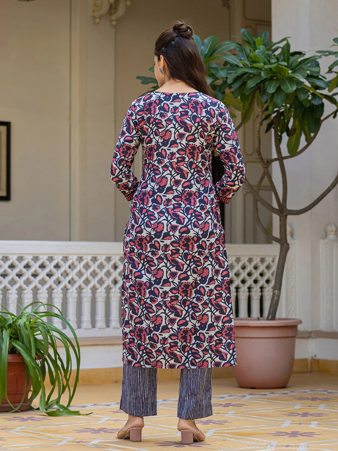 KALINI Floral Printed V Neck Straight Kurta With Trousers & Dupatta - Image 4