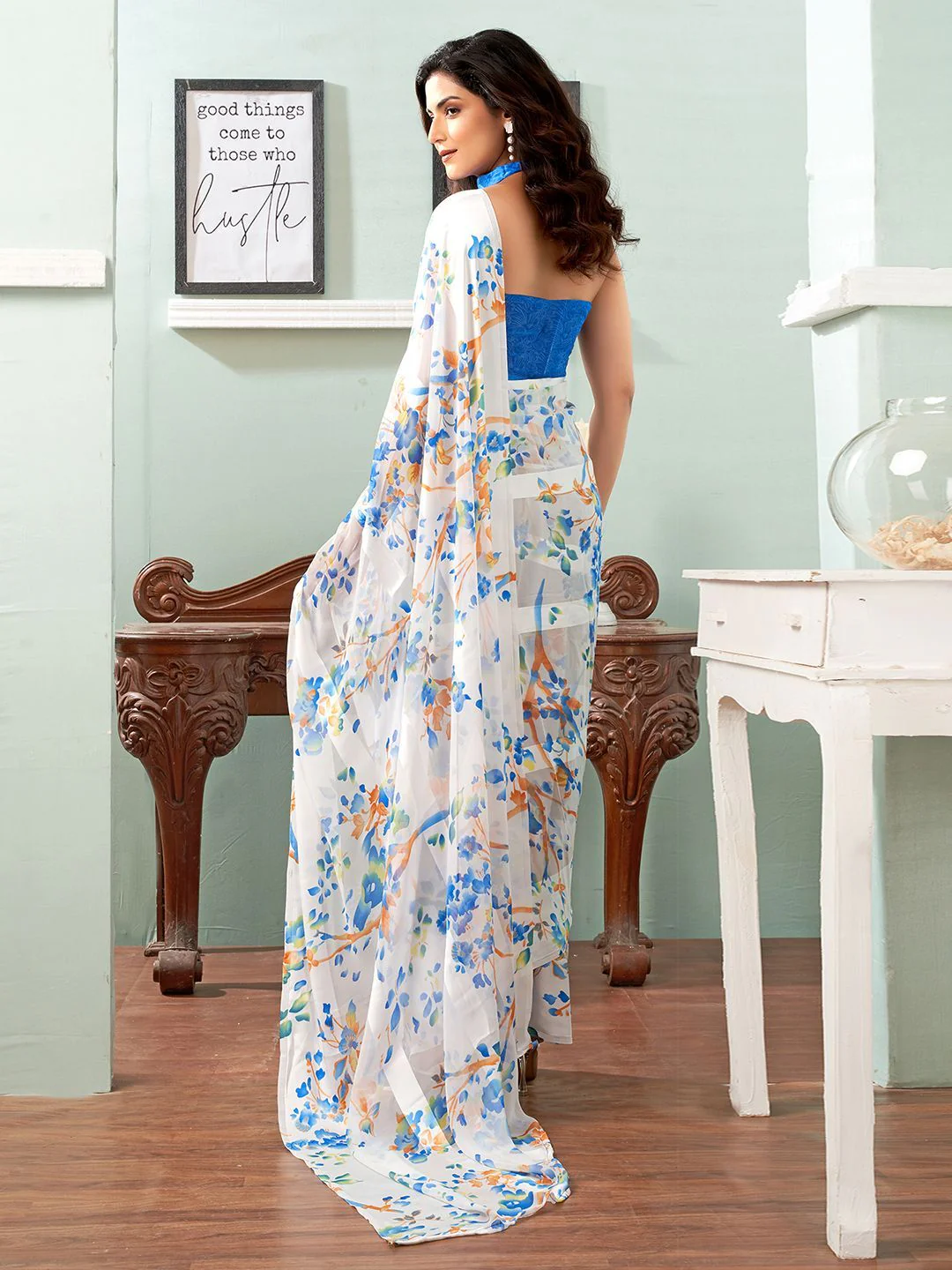 KALINI Floral Pure Georgette Dabu Saree - Image 3