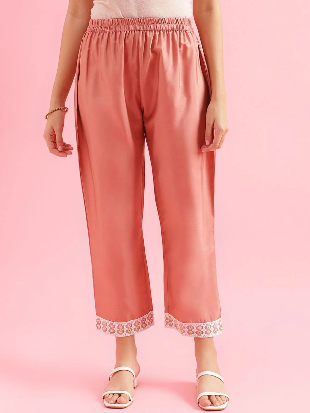 KALINI Floral Yoke Design Straight Thread Work Kurta with Trousers & Dupatta - Image 6