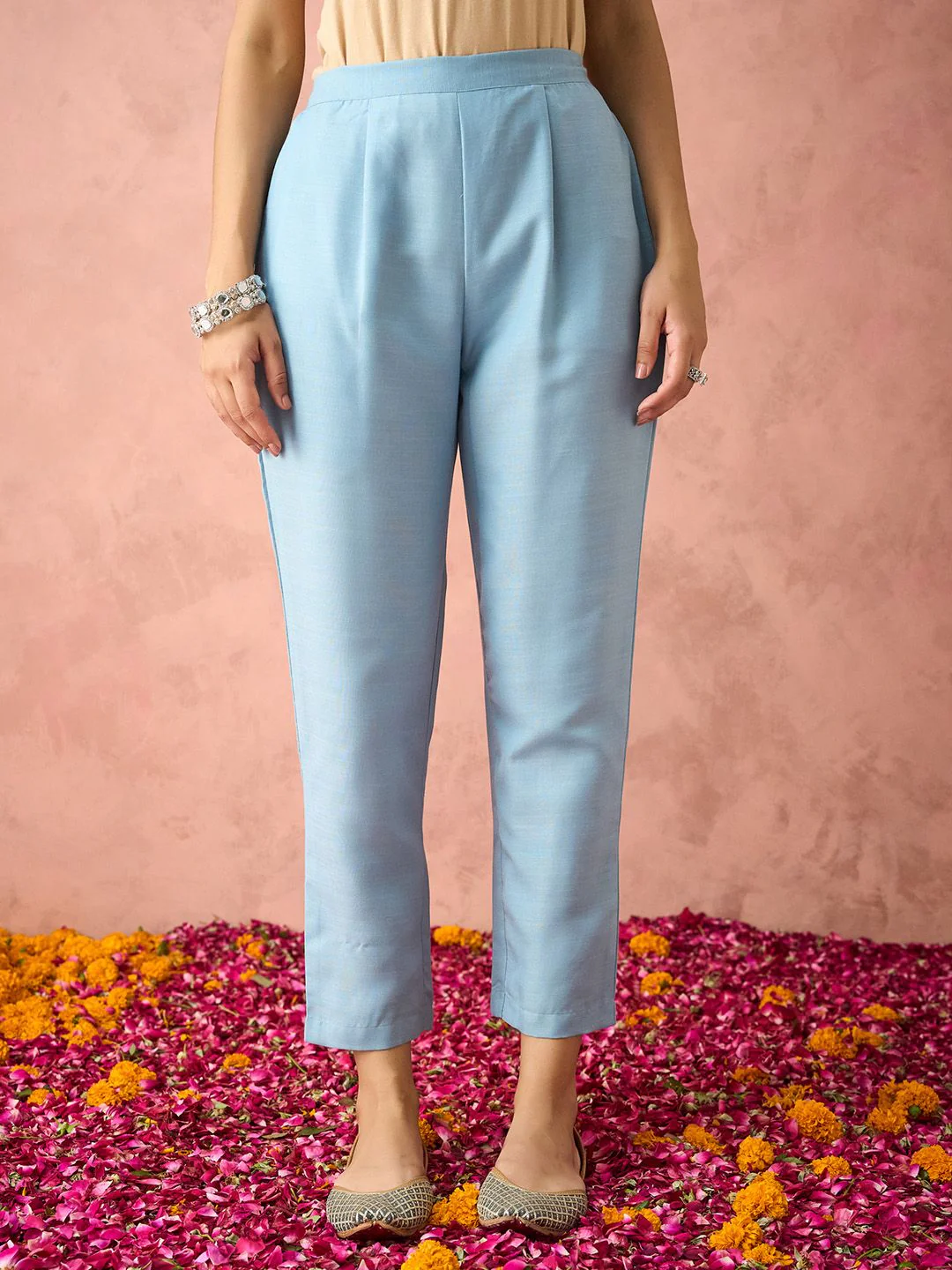 KALINI Floral Yoke Design Straight Thread Work Kurta with Trousers & Dupatta - Image 7