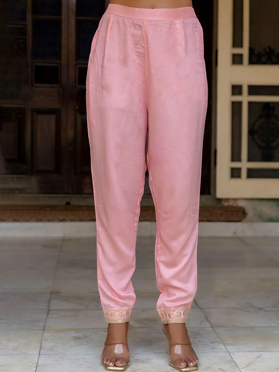KALINI Floral Yoke Design Zari Gotta Patti Kurta with Trousers & Dupatta - Image 7