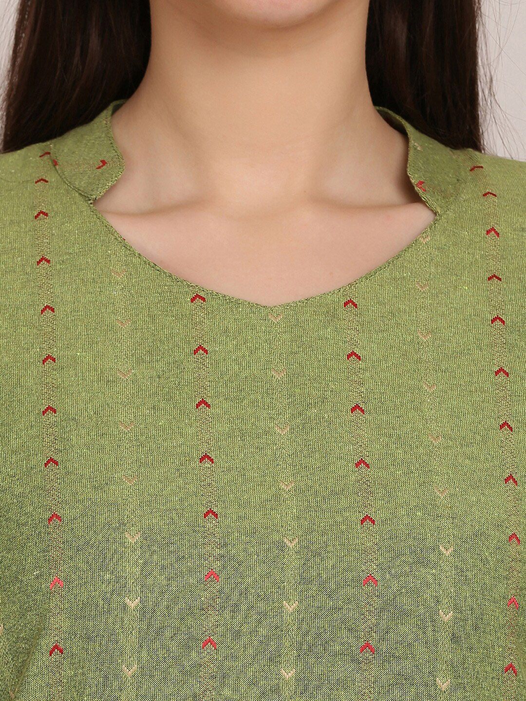 KALINI Geometric Woven Design Mandarin Collar Straight Kurta With Trouser - Image 2