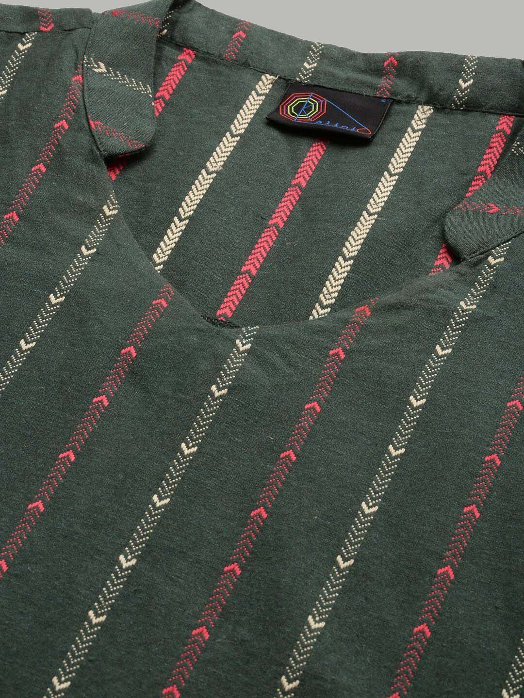 KALINI Mandarin Collar  Woven Design Kurta with Trousers - Image 2