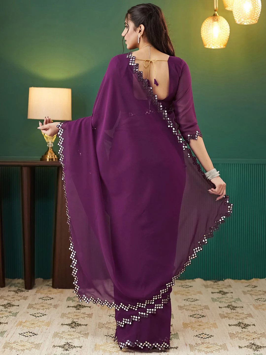 KALINI Mirror Work Pure Georgette Saree - Image 3