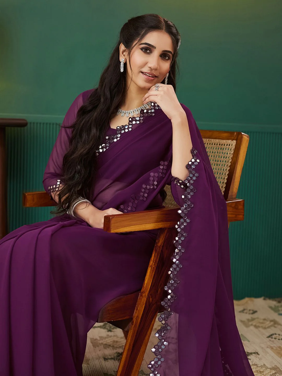 KALINI Mirror Work Pure Georgette Saree - Image 4