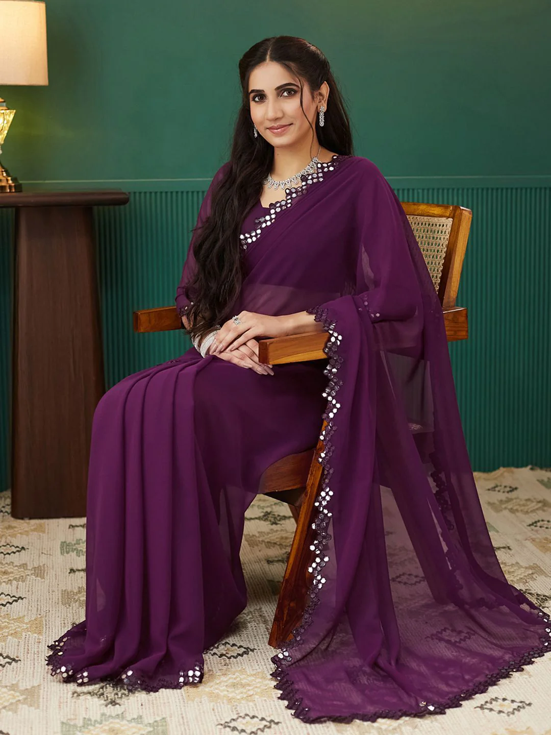 KALINI Mirror Work Pure Georgette Saree - Image 5