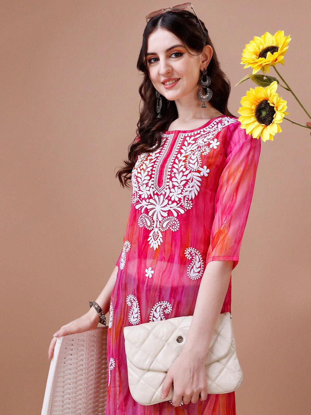 KALINI Pailey Embroidered Chikankari Shadow Work Georgette Straight Kurta - Image 4