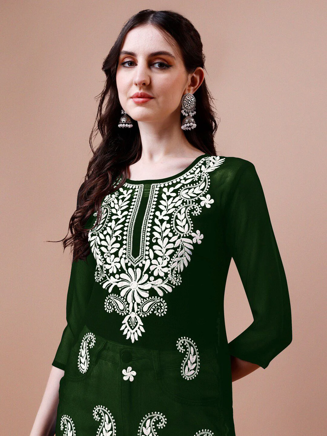 KALINI Paisley Embroidered Chikankari Straight Kurta - Image 2